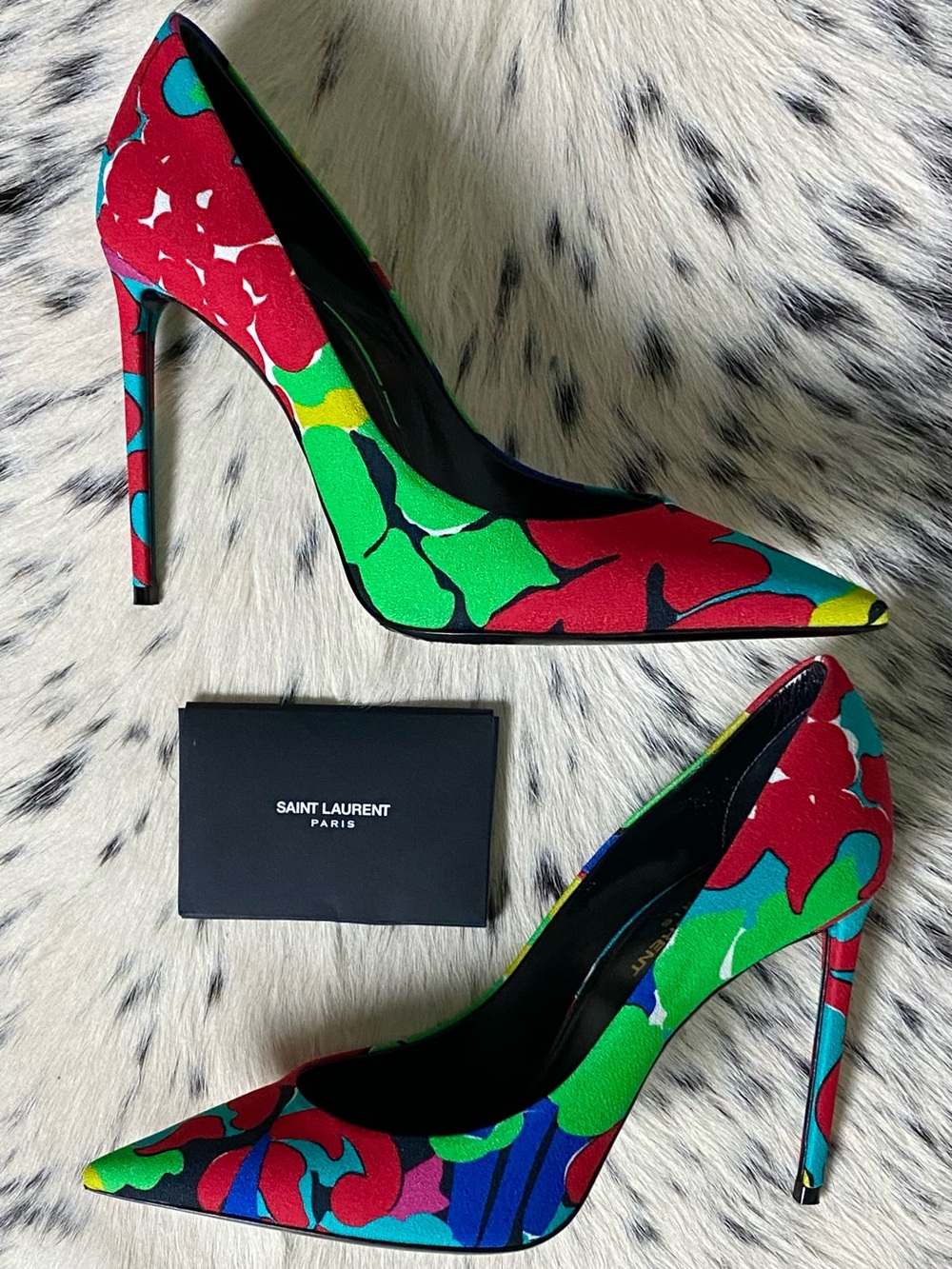 SAINT LAURENT 105MM ZOE “IBIZA”FLORAL HEELS, SZ 38.5 US/8-8.5 - Picture 5 of 11